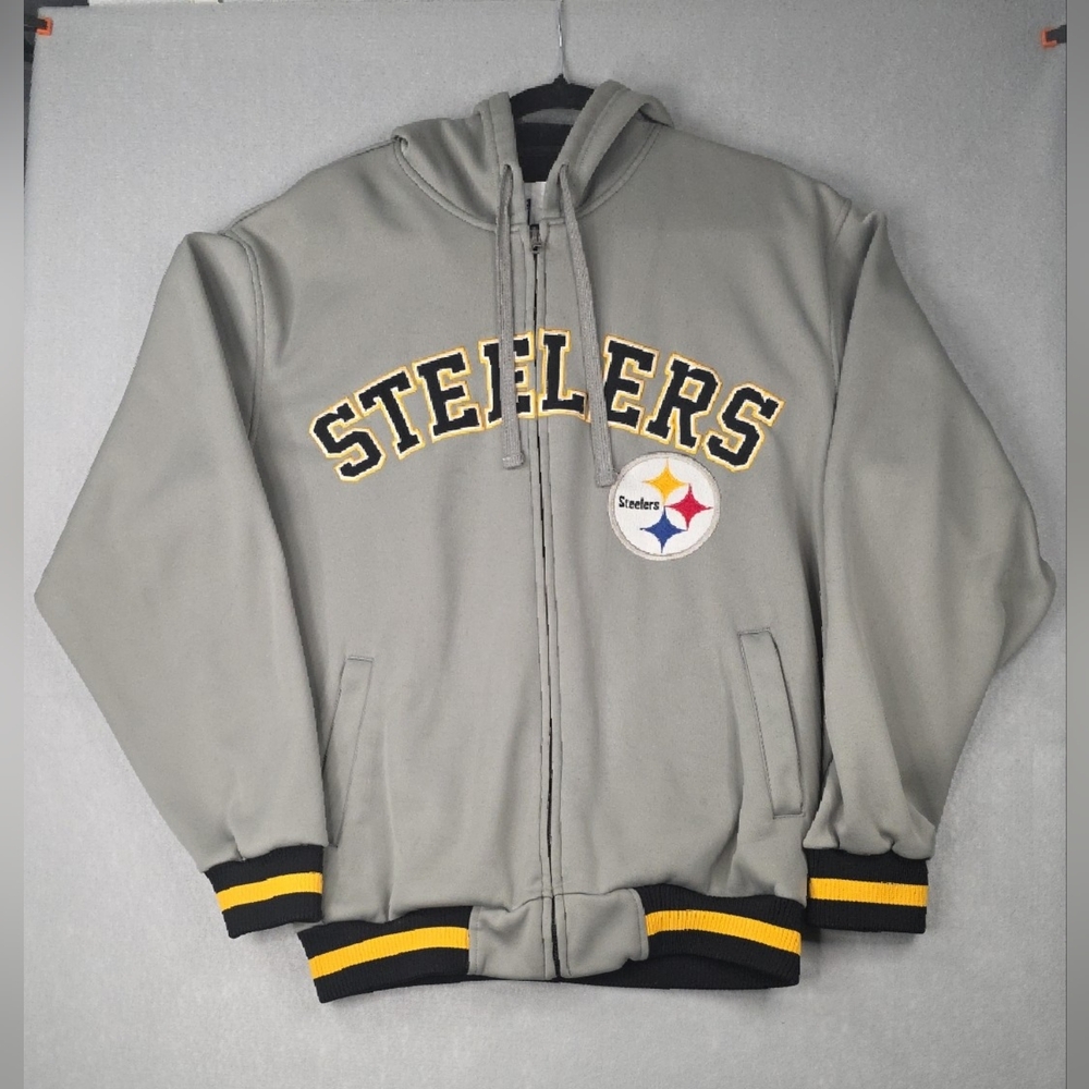 NFL Pittsburgh Steelers Hoodie Full Zip Men's Size M Grey Black Yellow